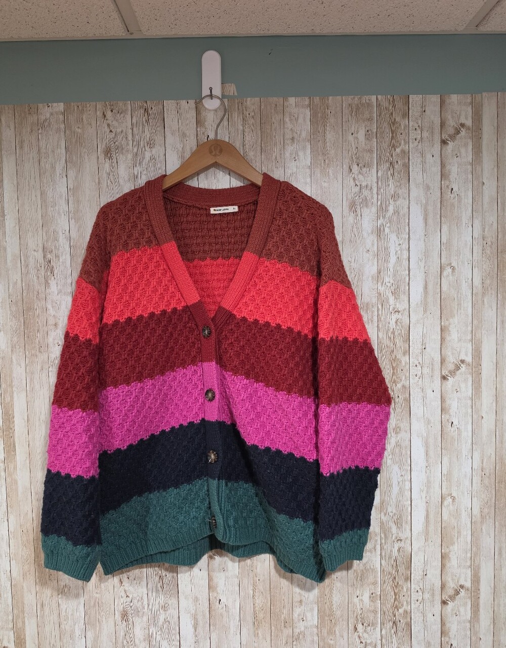 Marine Layer Multicolor Striped Knit Button V-Neck Cardigan Sweater Women's XL